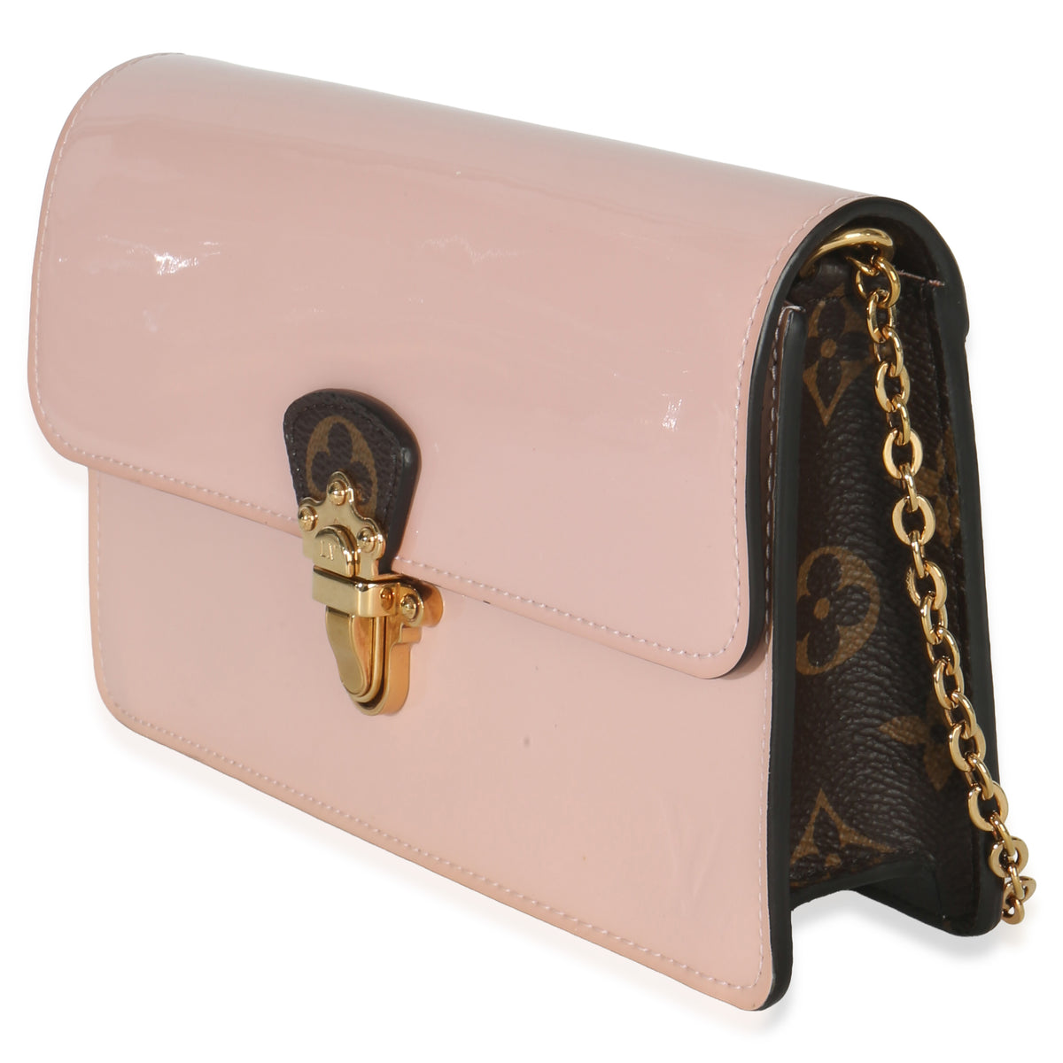 Louis Vuitton Rose Ballerine Monogram Vernis Cherrywood Chain Wallet Handbag pv