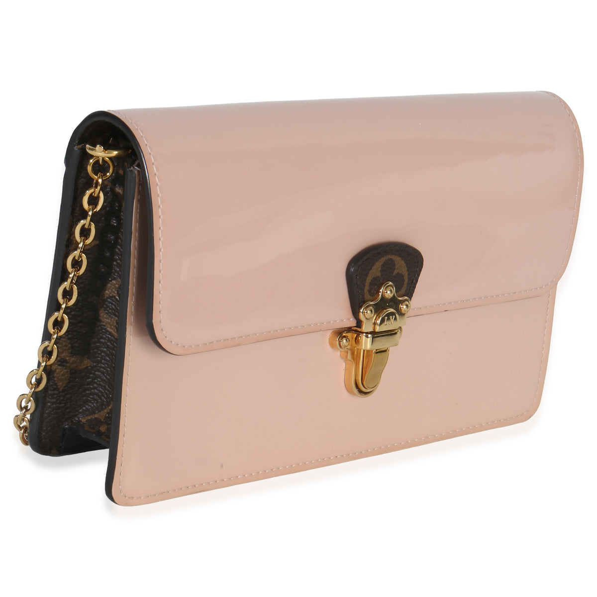 Louis Vuitton Rose Ballerine Monogram Vernis Cherrywood Chain Wallet Handbag sv