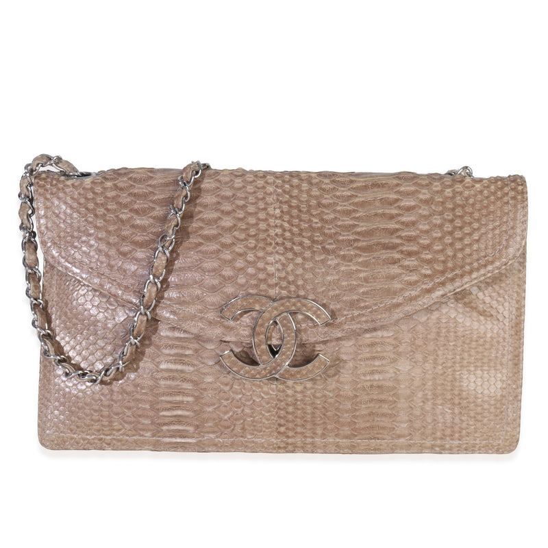 Brown Matte Python CC Envelope Chain Flap Clutch