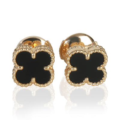 Yellow Gold Onyx Sweet Alhambra Earrings