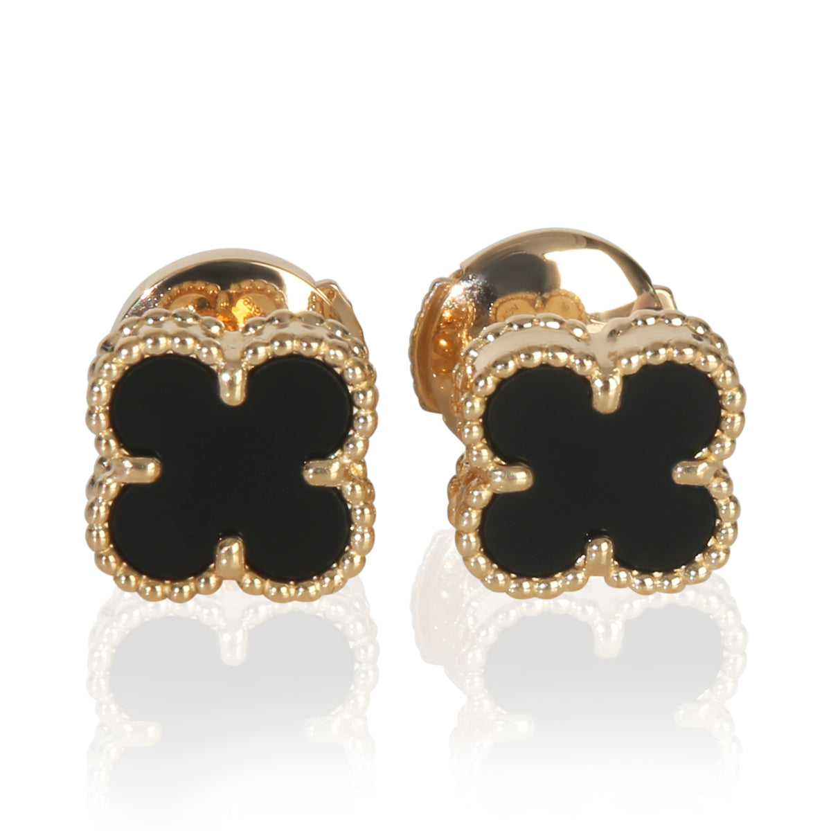 Yellow Gold Onyx Sweet Alhambra Earrings
