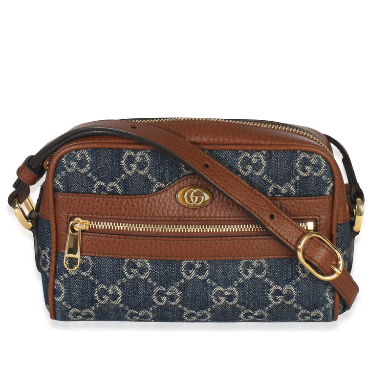 Brown Dollar Calfskin Navy GG Denim Mini Ophidia Crossbody