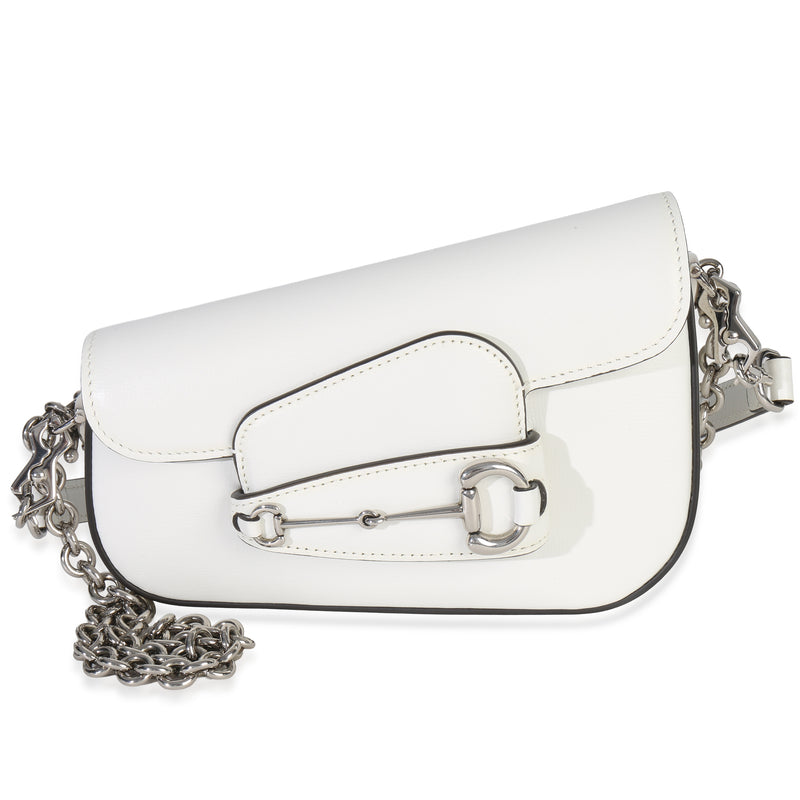 White Calfskin Mini Asymmetric Horsebit 1955 Shoulder Bag