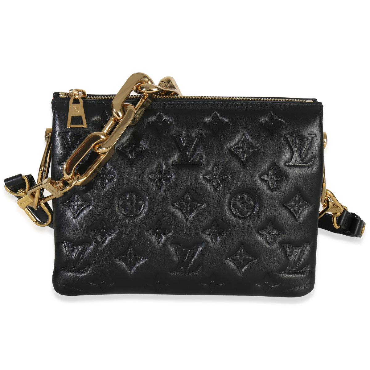 Black Monogram Embossed Lambskin Coussin BB