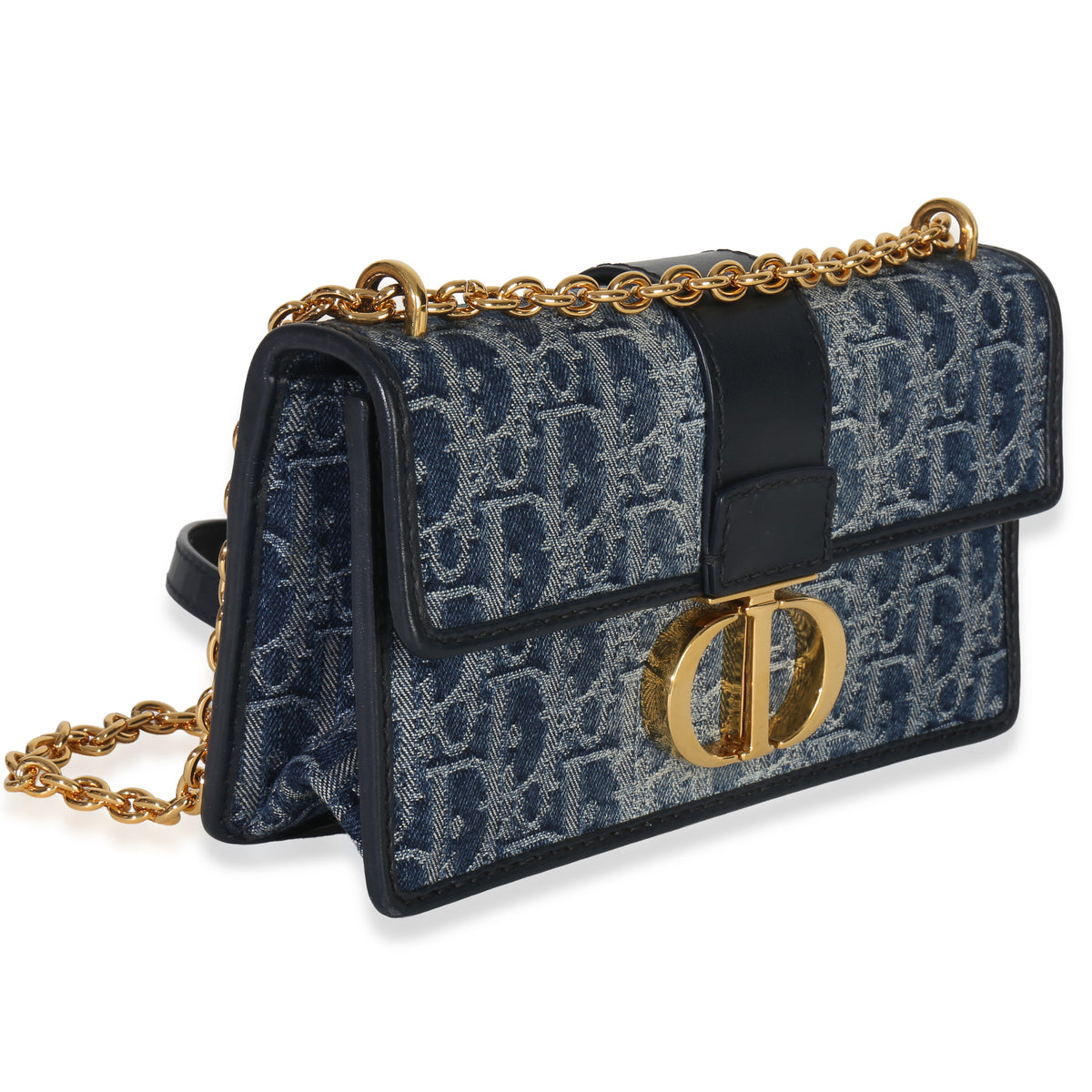 Christian Dior Blue Denim Oblique 30 Montaigne East West Chain Bag Handbag bv