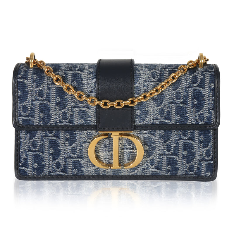 Christian Dior Blue Denim Oblique 30 Montaigne East West Chain Bag Handbag fv