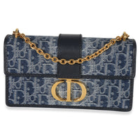 Christian Dior Blue Denim Oblique 30 Montaigne East West Chain Bag Handbag pv