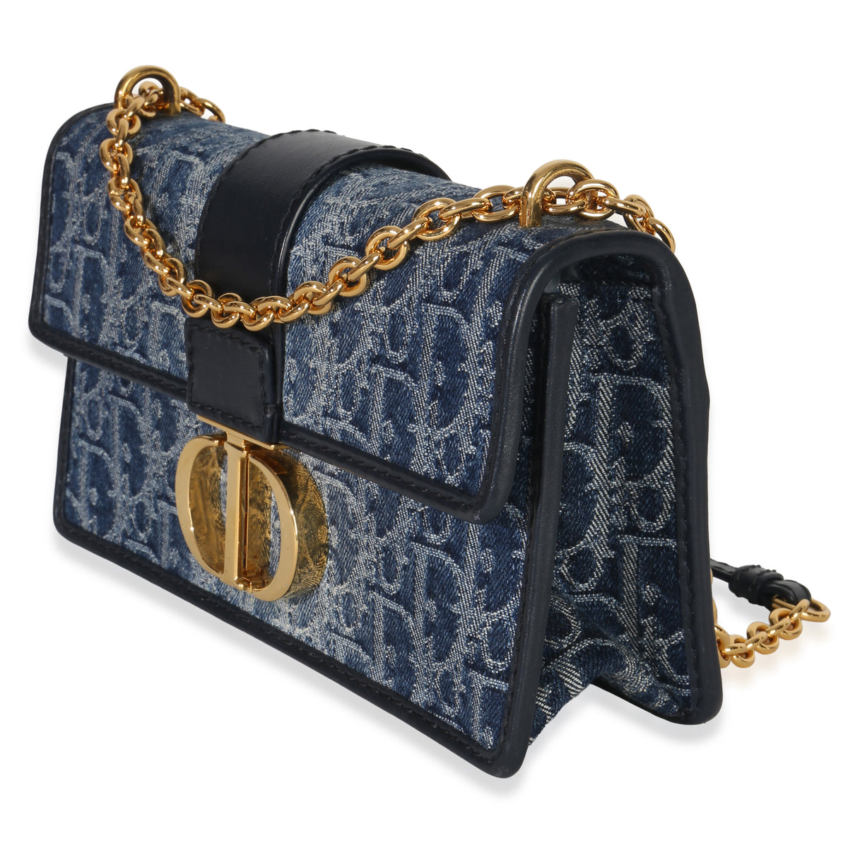Christian Dior Blue Denim Oblique 30 Montaigne East West Chain Bag Handbag sv