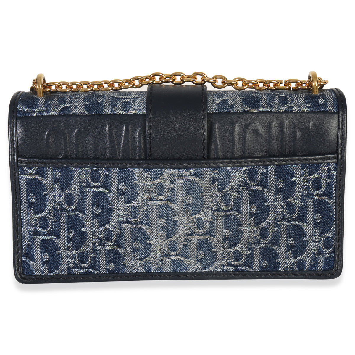 Christian Dior Blue Denim Oblique 30 Montaigne East West Chain Bag Handbag stamp