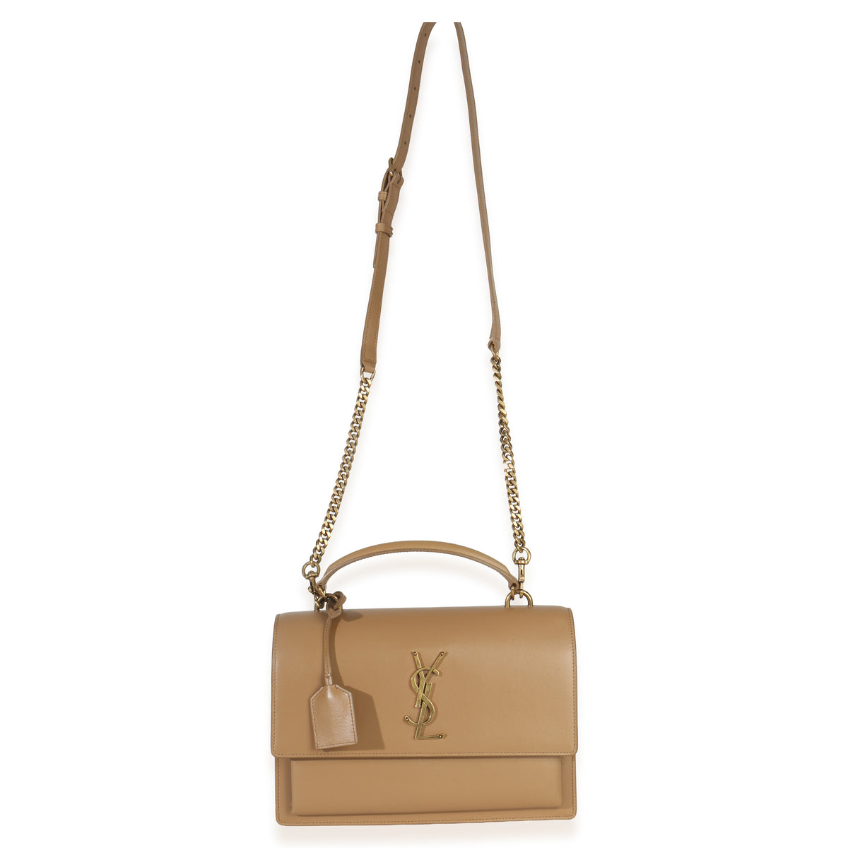Saint Laurent Natural Tan Smooth Calfskin Medium Monogram Sunset Satchel Handbag av