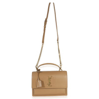 Saint Laurent Natural Tan Smooth Calfskin Medium Monogram Sunset Satchel Handbag av