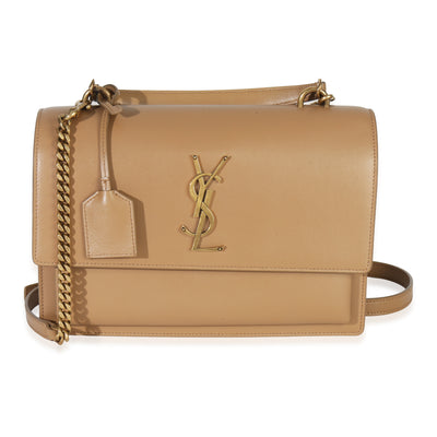 Saint Laurent Natural Tan Smooth Calfskin Medium Monogram Sunset Satchel Handbag fv