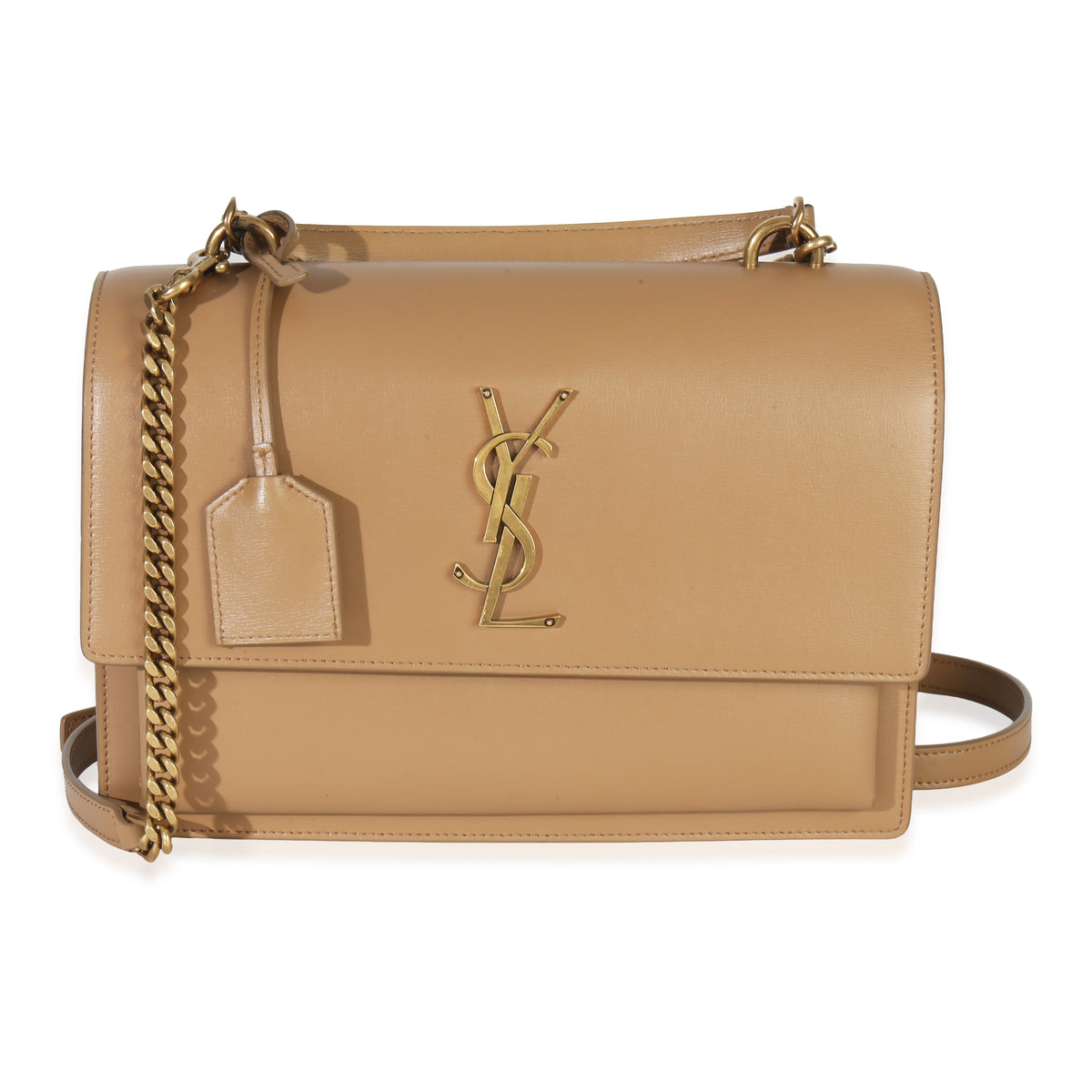 Saint Laurent Natural Tan Smooth Calfskin Medium Monogram Sunset Satchel Handbag fv