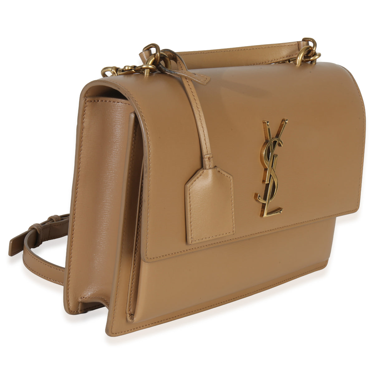 Saint Laurent Natural Tan Smooth Calfskin Medium Monogram Sunset Satchel Handbag sv