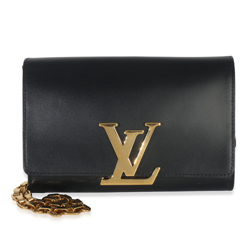 Black Calfskin Leather Chain Louise Clutch MM