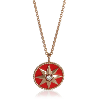 Christian Dior Rose Gold Carnelian & Diamond Medium Model Rose Des Vents Pendant fv