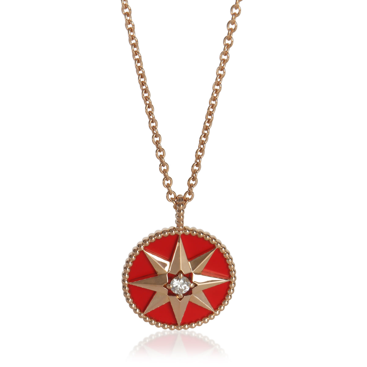 Christian Dior Rose Gold Carnelian & Diamond Medium Model Rose Des Vents Pendant fv