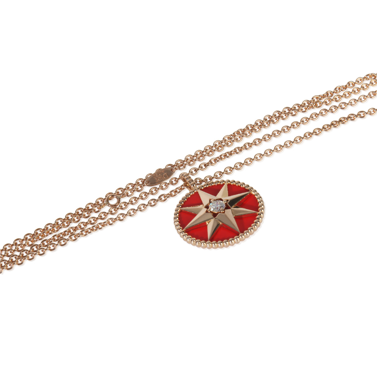 Christian Dior Rose Gold Carnelian & Diamond Medium Model Rose Des Vents Pendant pv