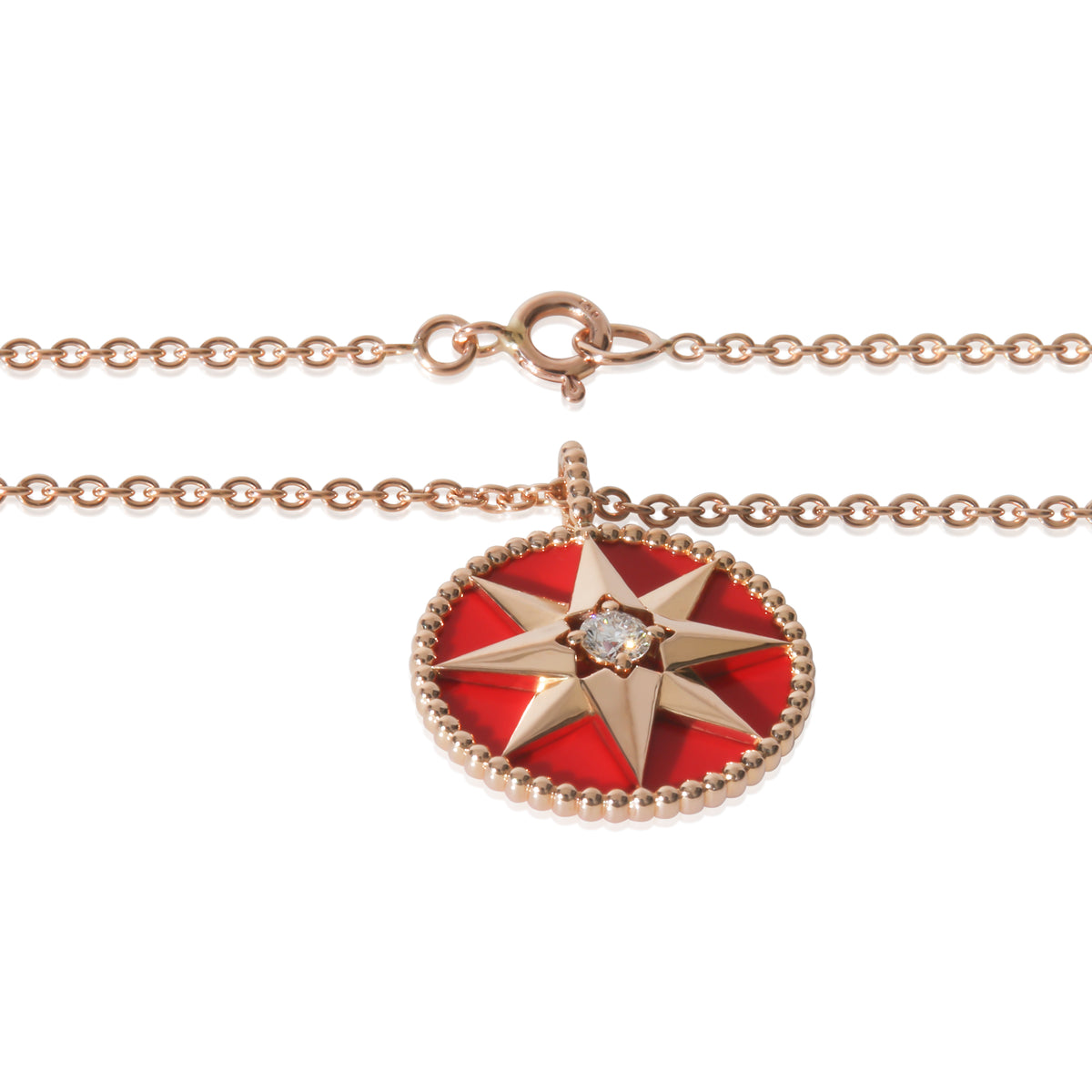 Christian Dior Rose Gold Carnelian & Diamond Medium Model Rose Des Vents Pendant sv