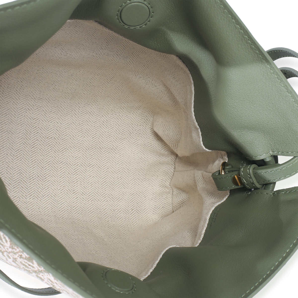 Loewe Vintage Khaki Jacquard Anagram Calfskin Mini Flamenco Knot Clutch Handbag av