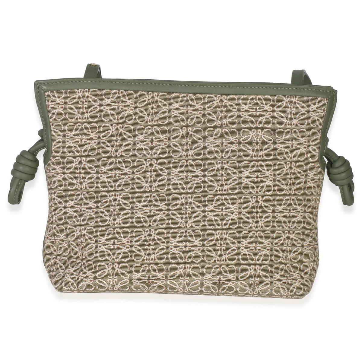 Loewe Vintage Khaki Jacquard Anagram Calfskin Mini Flamenco Knot Clutch Handbag clasp