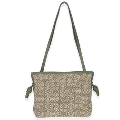 Loewe Vintage Khaki Jacquard Anagram Calfskin Mini Flamenco Knot Clutch Handbag fv