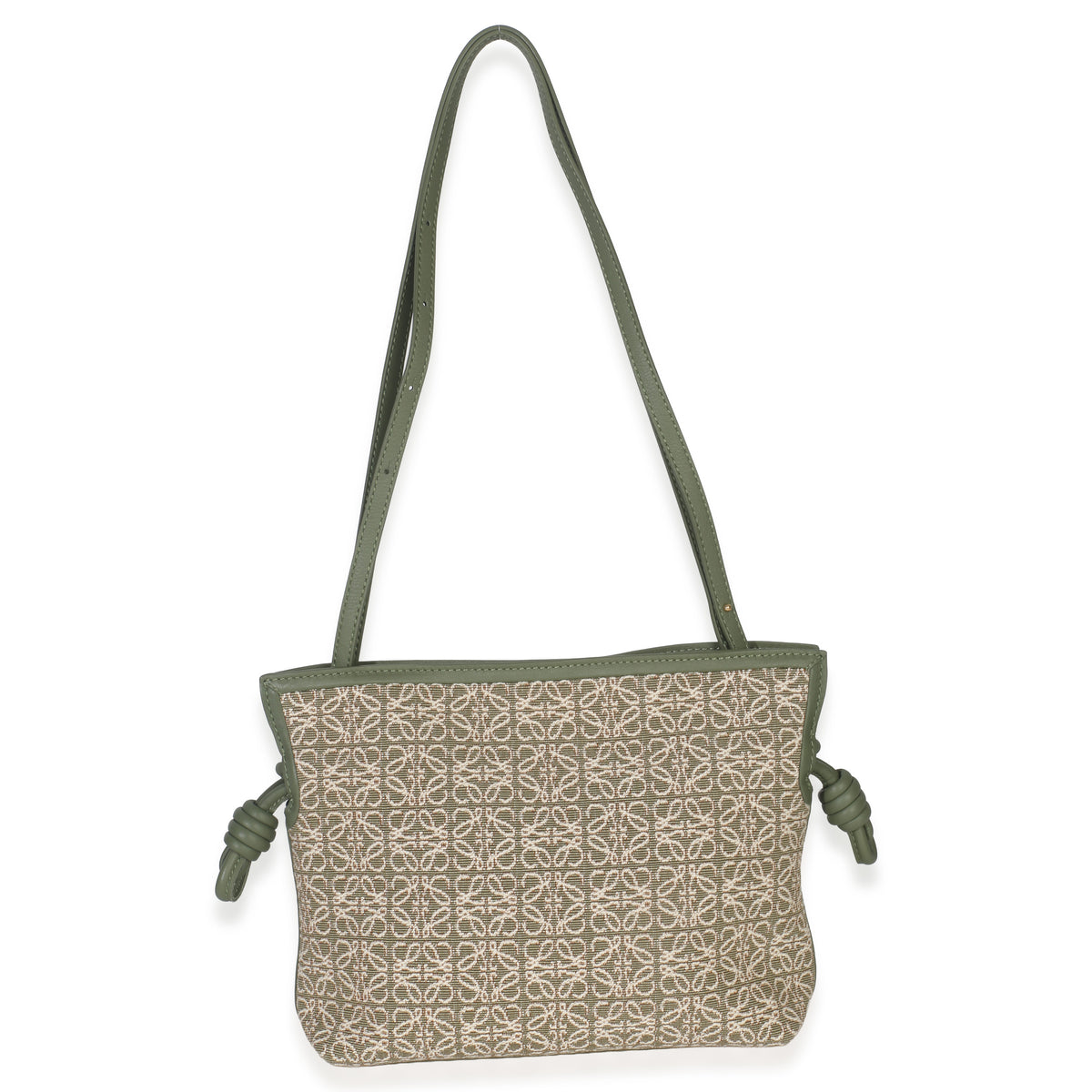 Loewe Vintage Khaki Jacquard Anagram Calfskin Mini Flamenco Knot Clutch Handbag pv