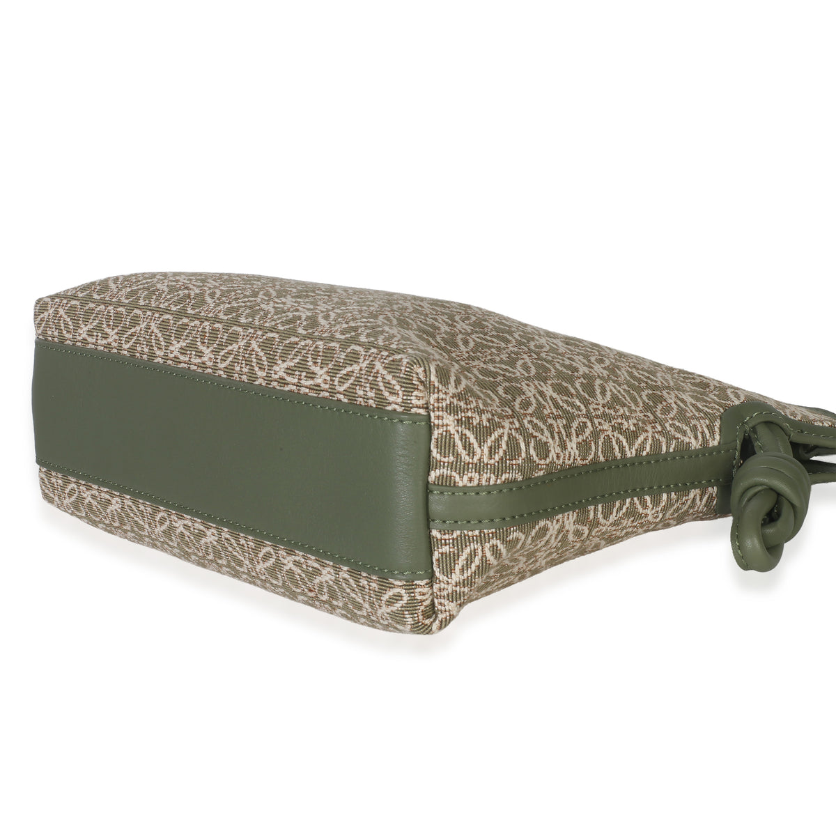 Loewe Vintage Khaki Jacquard Anagram Calfskin Mini Flamenco Knot Clutch Handbag stamp
