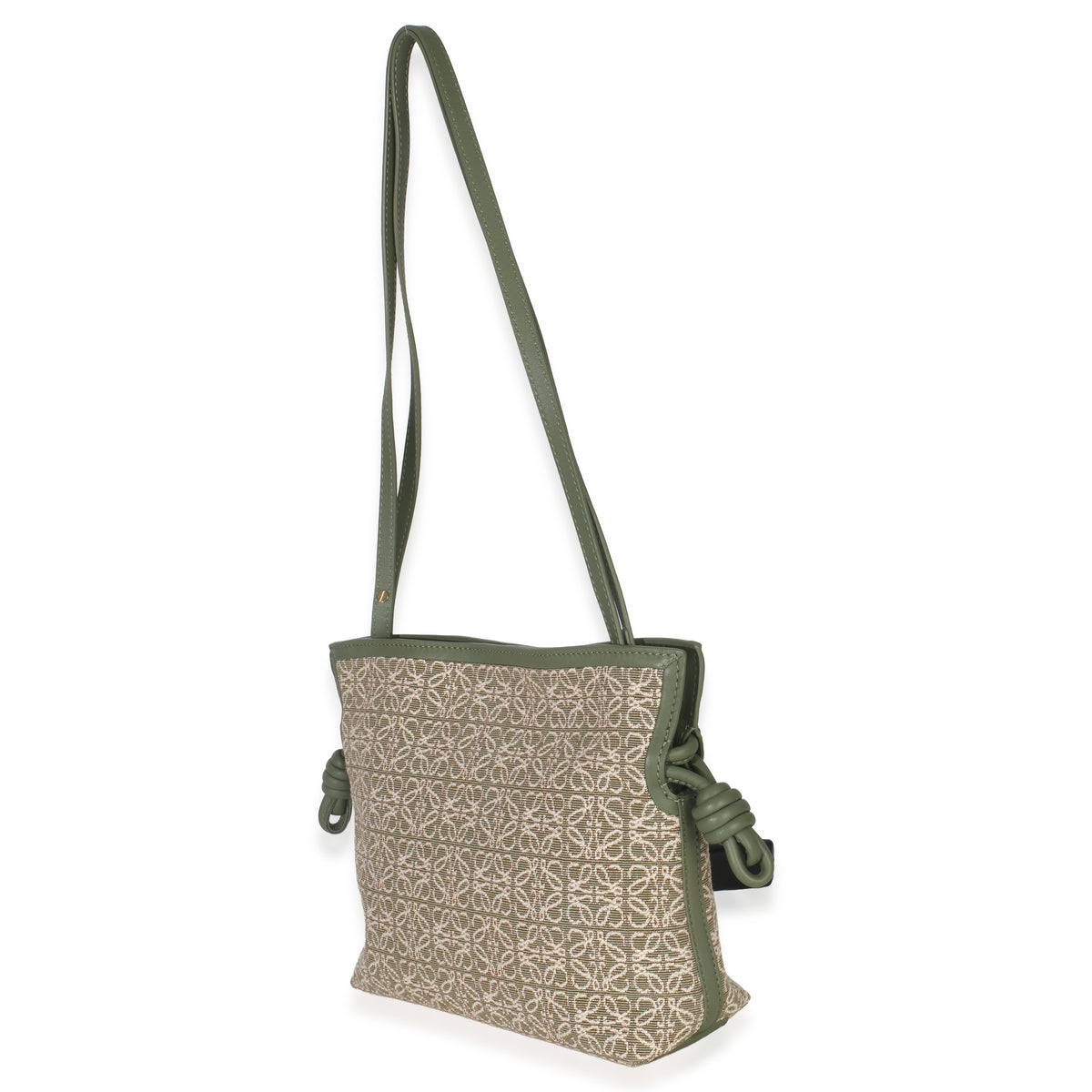Loewe Vintage Khaki Jacquard Anagram Calfskin Mini Flamenco Knot Clutch Handbag sv