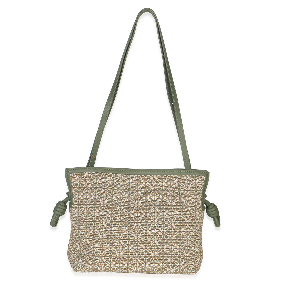 Vintage Khaki Jacquard Anagram Calfskin Mini Flamenco Knot Clutch