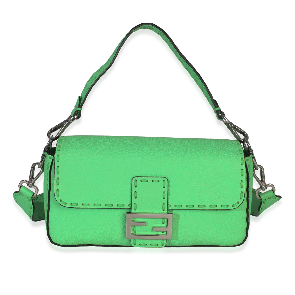 Light Green Roma Selleria Nappa Sintetica Tape Stitch Baguette NM