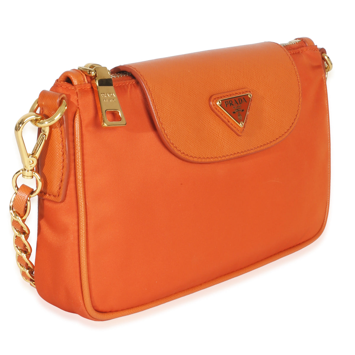Prada Orange Tessuto Nylon Saffiano Small Flap Crossbody Bag Handbag bv