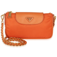 Prada Orange Tessuto Nylon Saffiano Small Flap Crossbody Bag Handbag fv