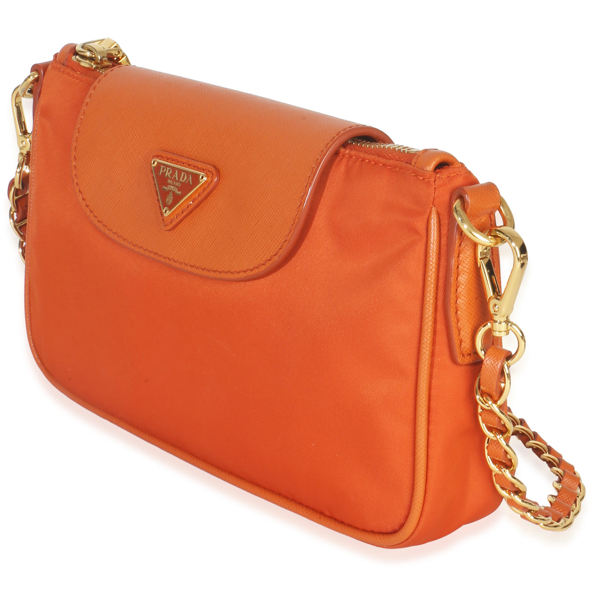 Prada Orange Tessuto Nylon Saffiano Small Flap Crossbody Bag Handbag pv