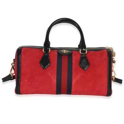 Black Patent Red Suede Medium Ophidia Boston Bag