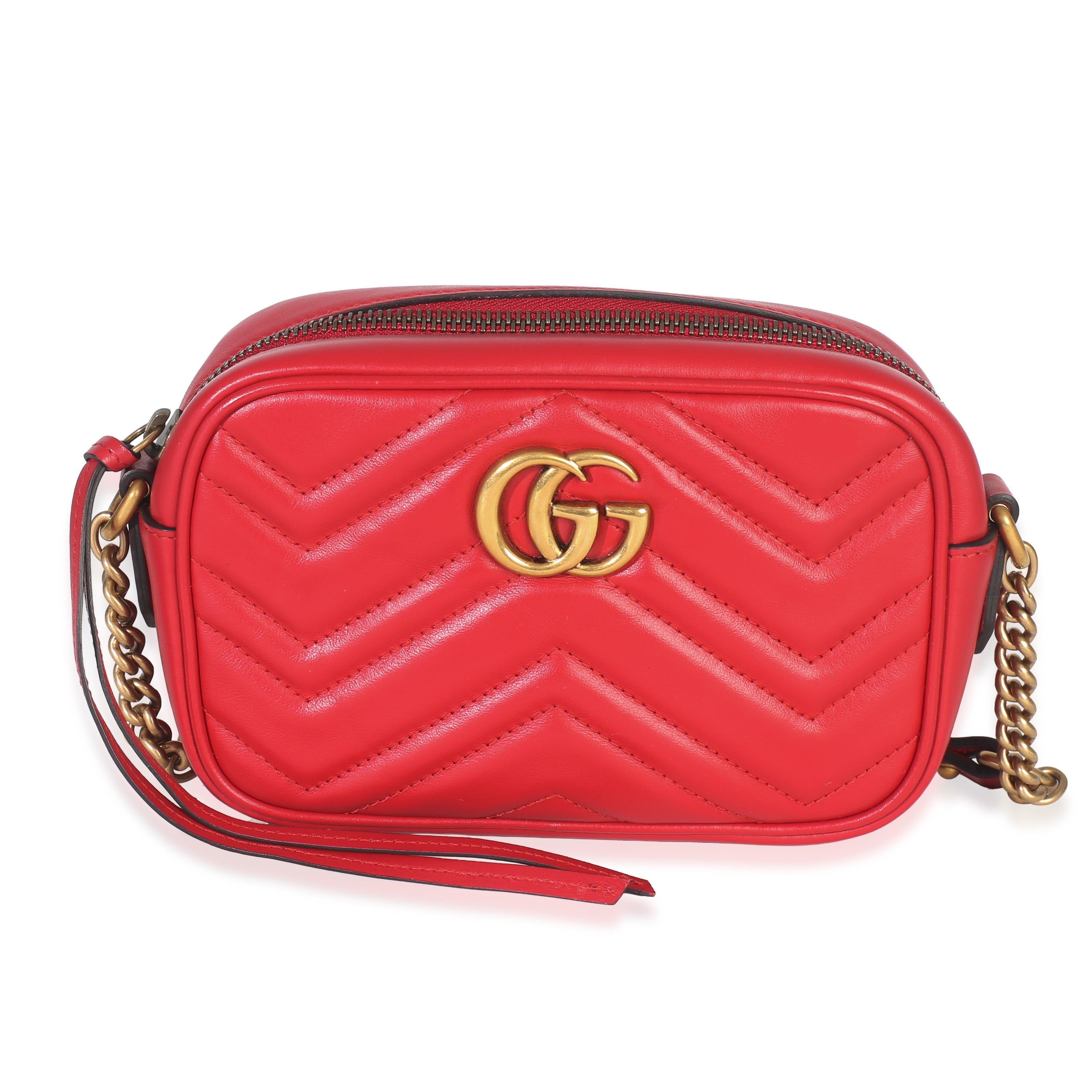 GUCCI レッド ケース【12/25まで】11,000円 Gucci Hibiscus Red Matelasse Calfskin Small Marmont Camera Bag