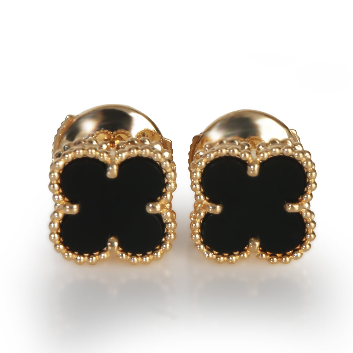 Yellow Gold Onyx Sweet Alhambra Earrings