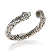 Sterling Silver Prasiolite and Diamond Hinged Cable Bracelet