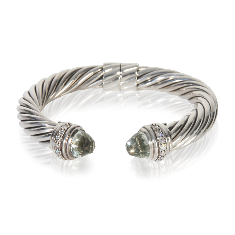 Sterling Silver Prasiolite and Diamond Hinged Cable Bracelet
