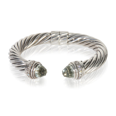 Sterling Silver Prasiolite and Diamond Hinged Cable Bracelet