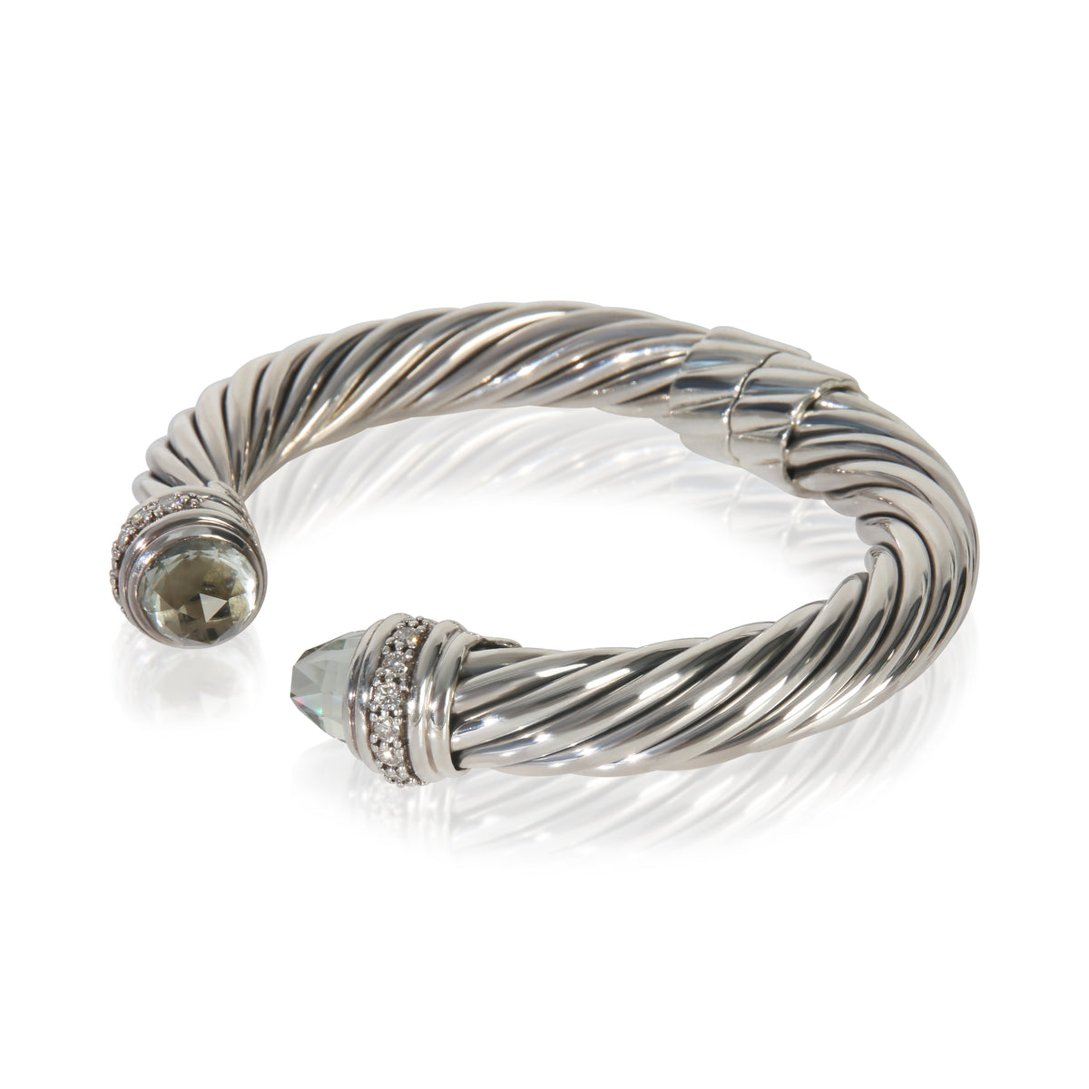 Sterling Silver Prasiolite and Diamond Hinged Cable Bracelet