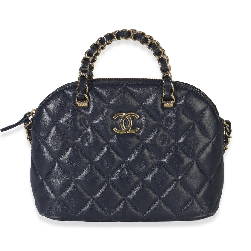 Navy Quilted Lambskin Coco Clutch On Chain