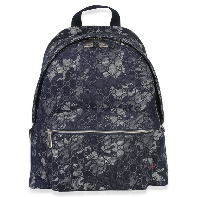 Gucci Navy Jacquard Denim GG Monogram Backpack Handbag fv