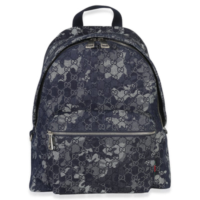 Gucci Navy Jacquard Denim GG Monogram Backpack Handbag fv