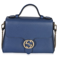 Gucci Blue Dollar Calfskin Small Interlocking G Shoulder Bag Handbag fv