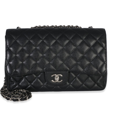 Chanel Black Quilted Caviar Jumbo Classic Single Flap Bag Handbag id