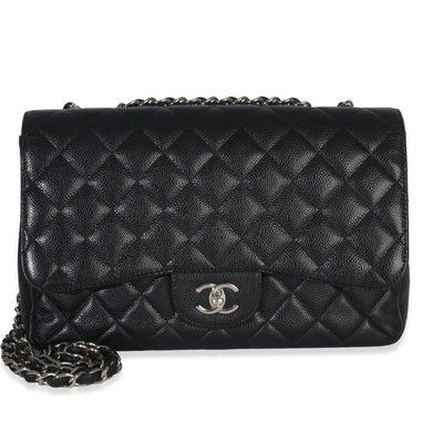 Black Quilted Caviar Jumbo Classic Single Flap Bag