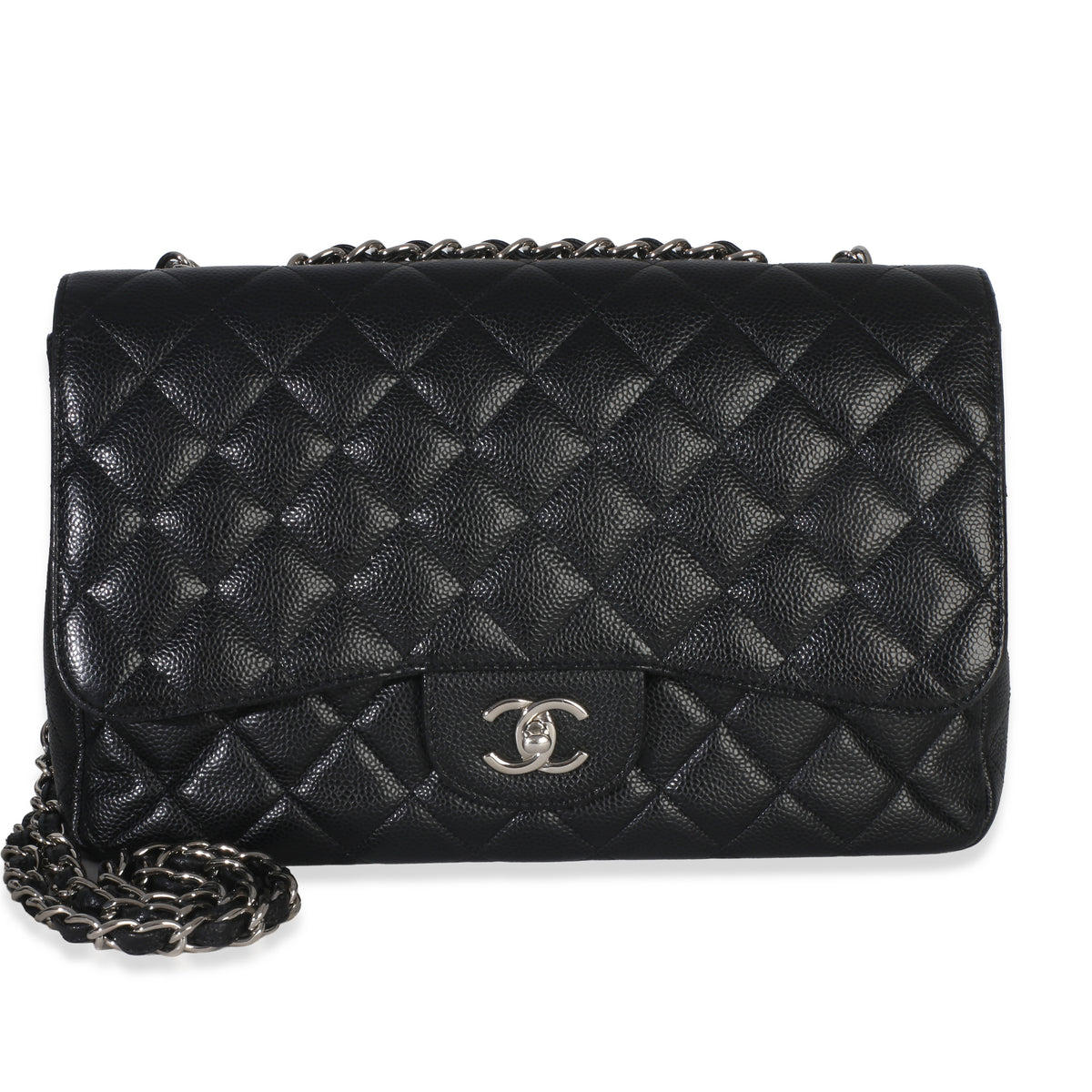Black Quilted Caviar Jumbo Classic Single Flap Bag