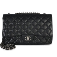 Black Quilted Caviar Jumbo Classic Single Flap Bag