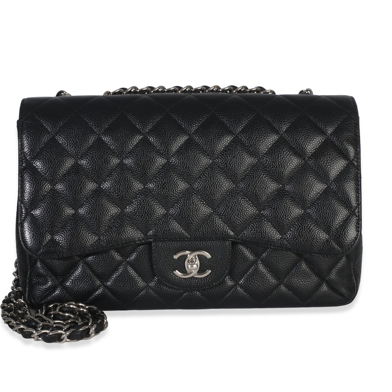 Black Quilted Caviar Jumbo Classic Single Flap Bag